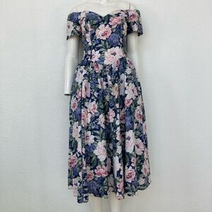 All That Jazz Vintage 90’s Floral Off Shoulder Fit & Flare Party Dress 7/8 Rare